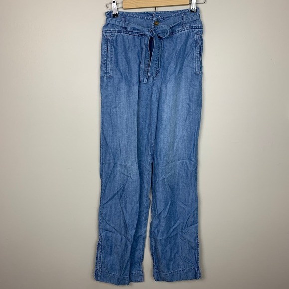 Cloth & Stone Anthropologie Wide Leg Blue Chambray Pants Size 26, Lightweight - Picture 1 of 9